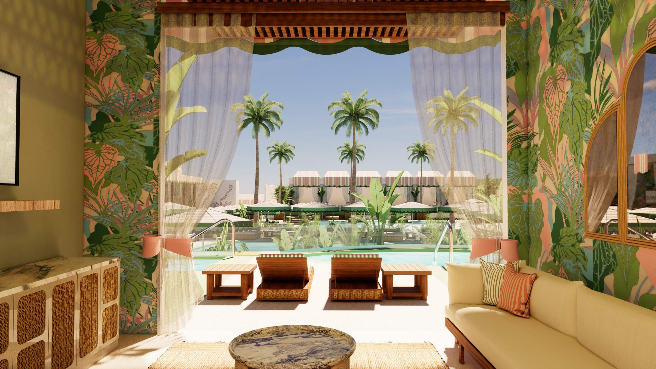 Corporate Events Las Vegas — cabana lounge venue for outdoor corporate events and networking receptions