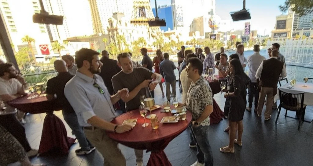 Corporate offsite reception in Las Vegas with guests networking