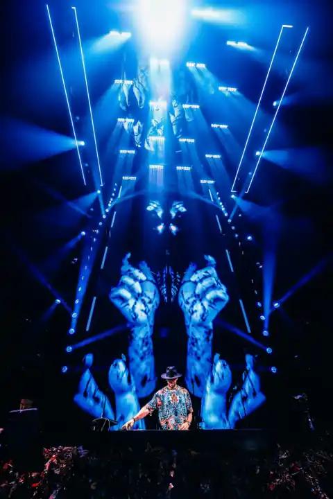Product launch event in Las Vegas with LED video wall, stage lighting and live performer